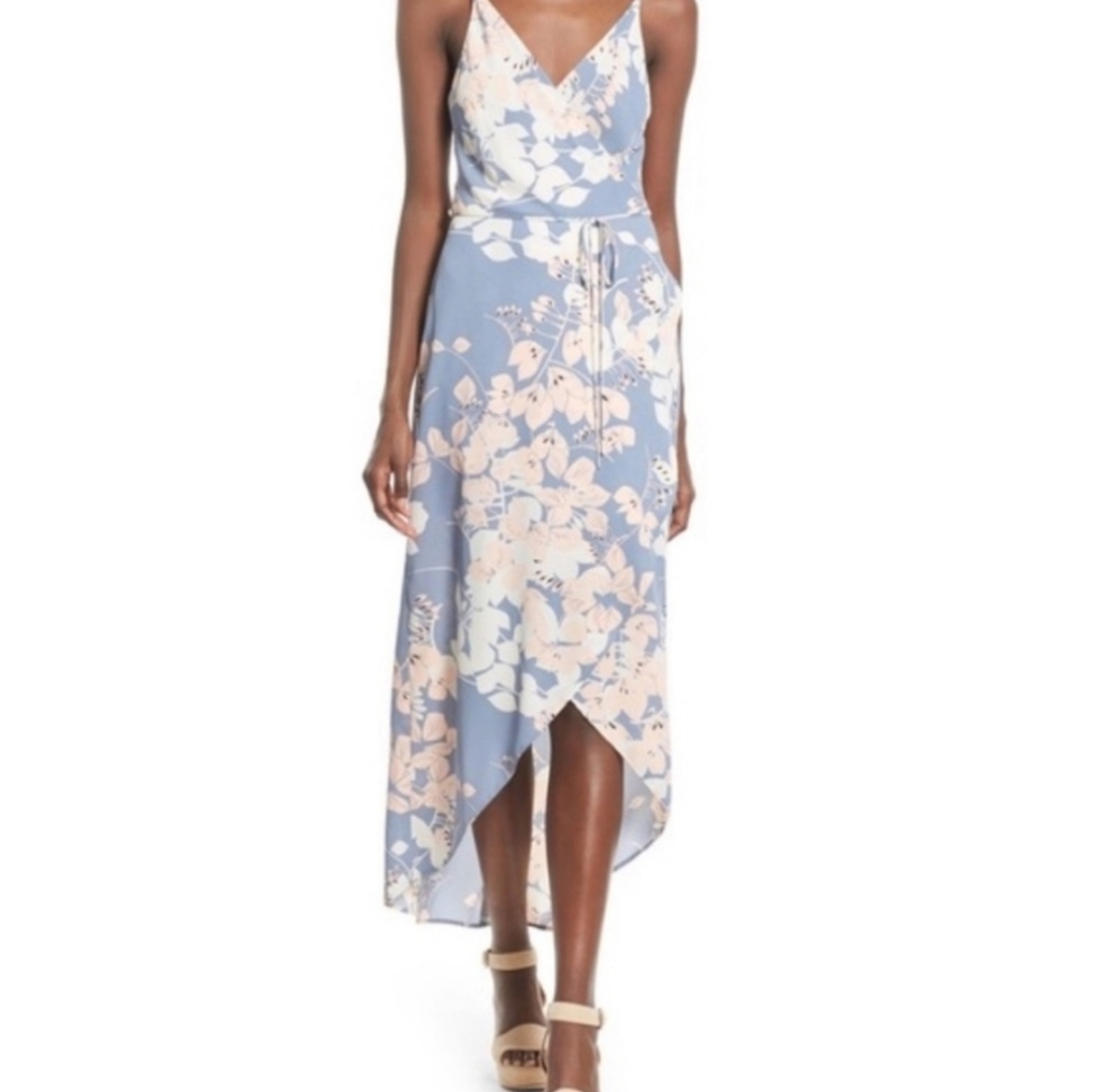Astr midi high low faux wrap strappy dress sz med
